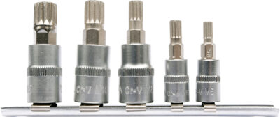 Galvučių-antgalių rinkinys SPLINE 1/4" M5,6; 3/8" M8,10,12. 5 vnt.YT-04360 YATO