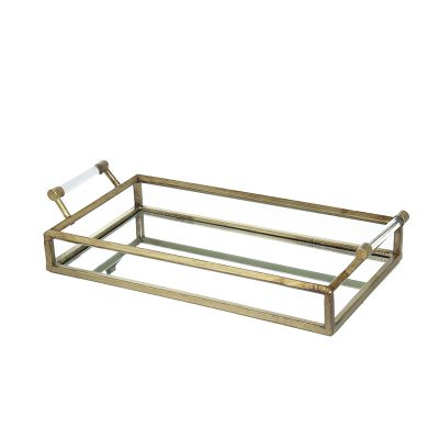 Padėklas metalinis su rankenėlėmis aukso spl. 57x31.5x11 cm (Did)