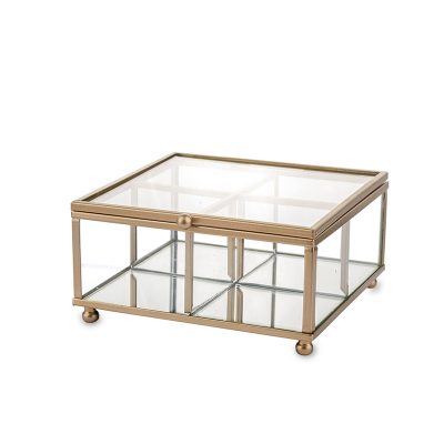 Dėžutė stiklinė su skyreliais aukso spalvos 6.5x13.5x13.5 cm 35837