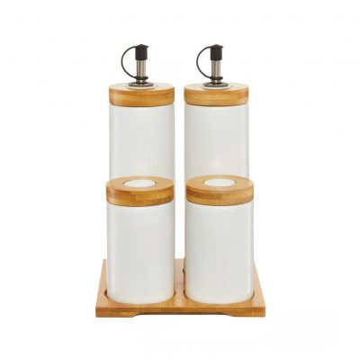Indelių rinkinys aliejui/actui/druskai/pipirams NATURAL porcelianas 94789