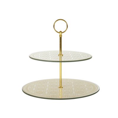 Padėklas stiklinis 2 aukštų aukso sp. 25x25x20 cm Home Deco KA0119