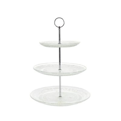 Padėklas stiklinis 3 aukštų sidabro sp. 25x35x25 cm Home Deco KP0025