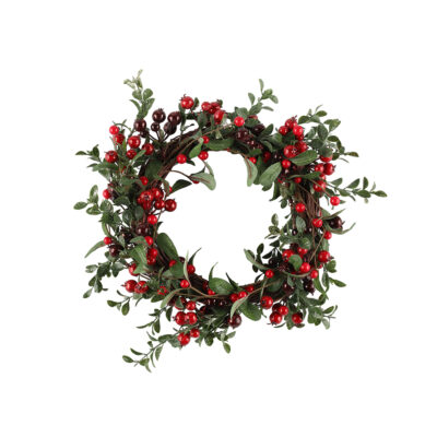 Dekoracija kalėdinis vainikėlis su raudonom uogytėm D30 cm Winteria 606585 KLD