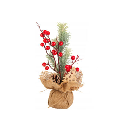 Dirbtinė eglutės šakelė dekoruota, drobiniame maišelyje 7x27 cm 26221  kld