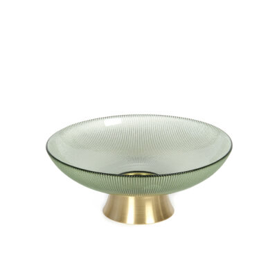 Lėkštė vaisiams stiklinė D26xH10,5 cm žalios/auksinės sp. HR-V61