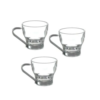 Puodeliai kavai 3 vnt 80 ml stikliniai su metaline rankena Urban Living 185315