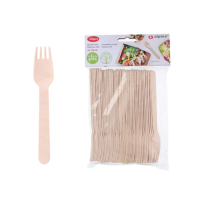 Šakutės medinės vienkartinės 50 vnt. 16 cm Alpina 871125226693