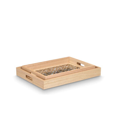 Padėklai 2 vnt mediniai su stiklu 35x25x5/40x30x5 cm Giftdecor 11220