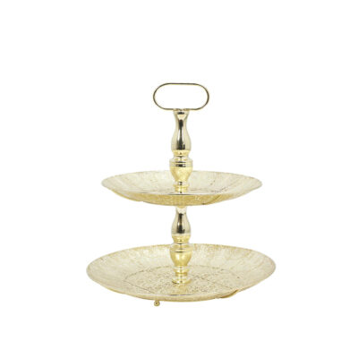 Padėklas metalinis 2 aukštų aukso sp. 39,5x43x39,5 cm Home Deco KA0116