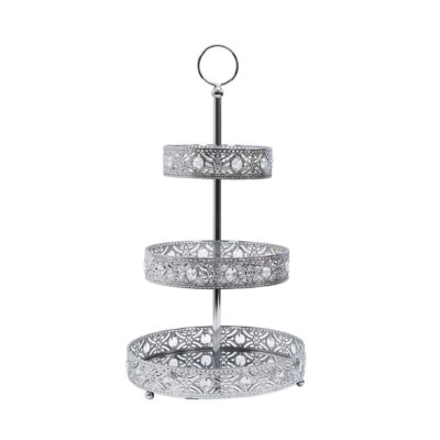 Padėklas stiklinis 3 aukštų sidabro sp. 25x46,5x25 cm Home Deco KA0113