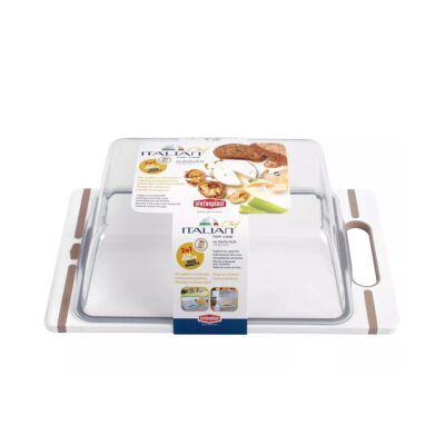 Lentelė pjaustymo su dangčiu 34x22x10,5 cm plastikinė balta/rusva 51612 Stefanpl