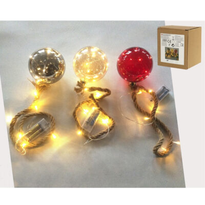 Šviečiantis stiklinis burbulas su virve 14LED (mix) 8430540940610 kld