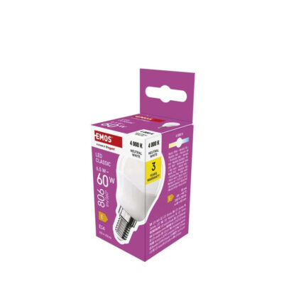 Lemputė LED mini globe E14 6,5W (60W) 806LM 4000K balta EMOS
