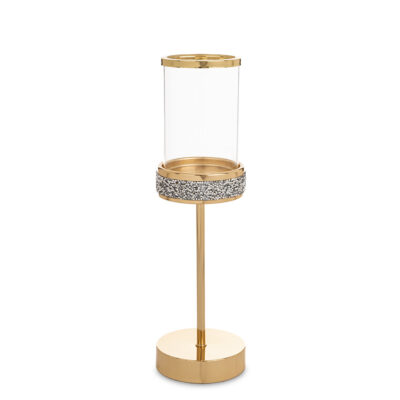 Žvakidė metalinė/stiklinė aukso spl. 34x10x10 cm