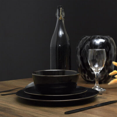 Dubenėlis akmens keramikos juodas su aukso apv. D14 cm LOUNGE Home Deco KA0136