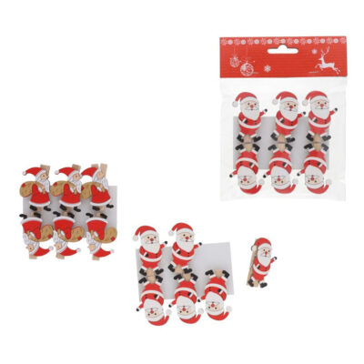 Segtukai dekoravimui mediniai 6 vnt Kalėdų senis 3.2x4.5 cm 8445393468136 KLD
