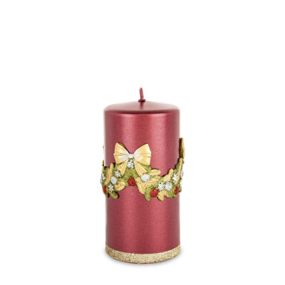 Žvakė su kalėdine aplikacija raudona 14x7x7 cm 182559 KLD