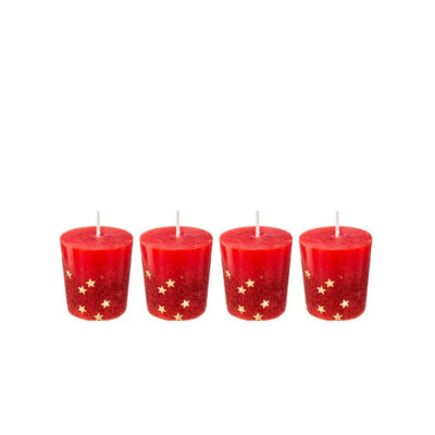 Žvakės 4 vnt 4x4,5 cm raudona spalva, parafinas Atmosphera 129847RG KLD