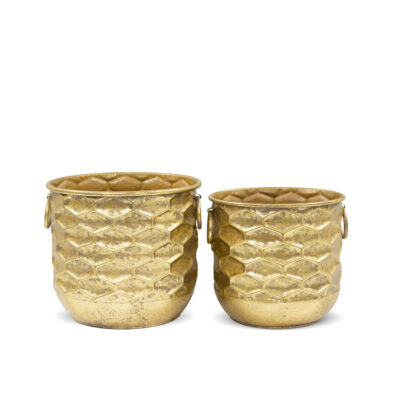 Vazonėliai 2 vnt. metaliniai aukso spalvos 30,5x34x34 cm 28x30x30 cm 126356