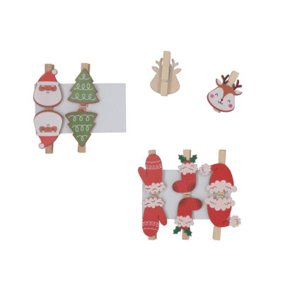 Mediniai segtukai dekoravimui 6 vnt Kalėdų senis 4.5x4cm(mix2) 8445393621333 KLD