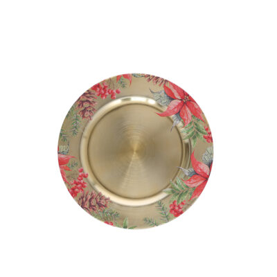 Padėklas/polėkštė plastikinė Puansetija D33 cm, aukso sp. 8445393680248 KLD